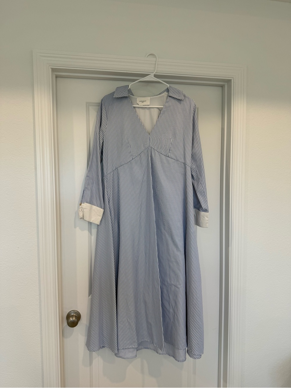 Pomander Place Light Blue & White Striped Collared Midi Dress